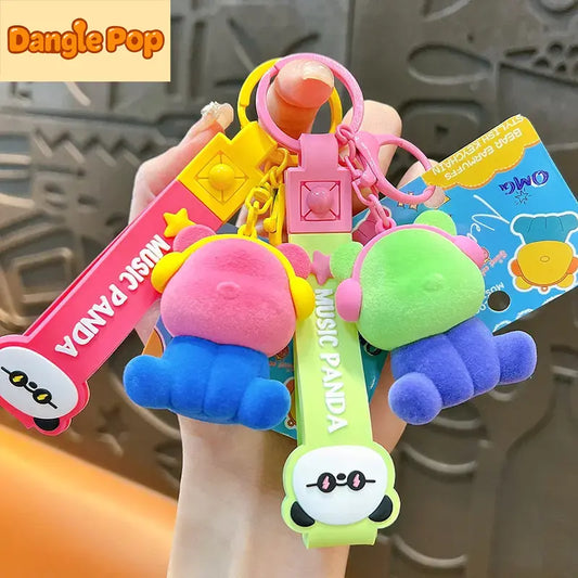 Cute Color Matching Flocking Earphone Bear Keychain Pendant