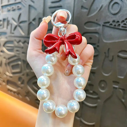 Pearl Bow Beaded Phone Chain Keychain Pendant