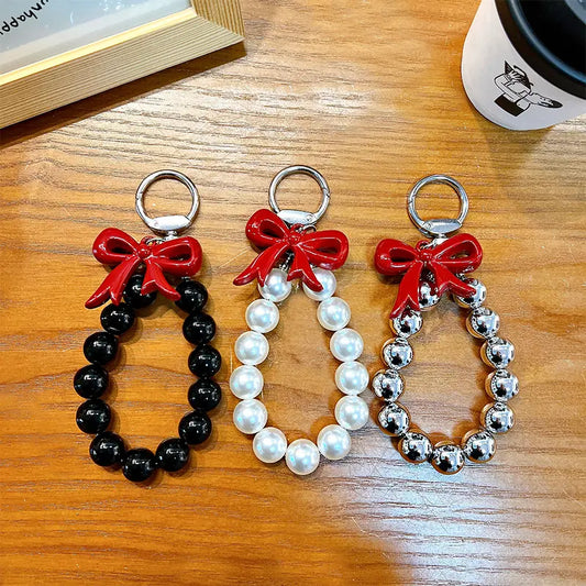 Pearl Bow Beaded Phone Chain Keychain Pendant