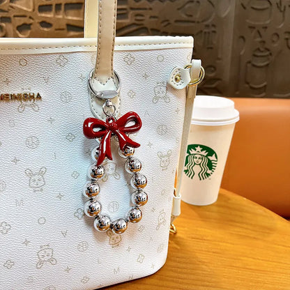 Pearl Bow Beaded Phone Chain Keychain Pendant