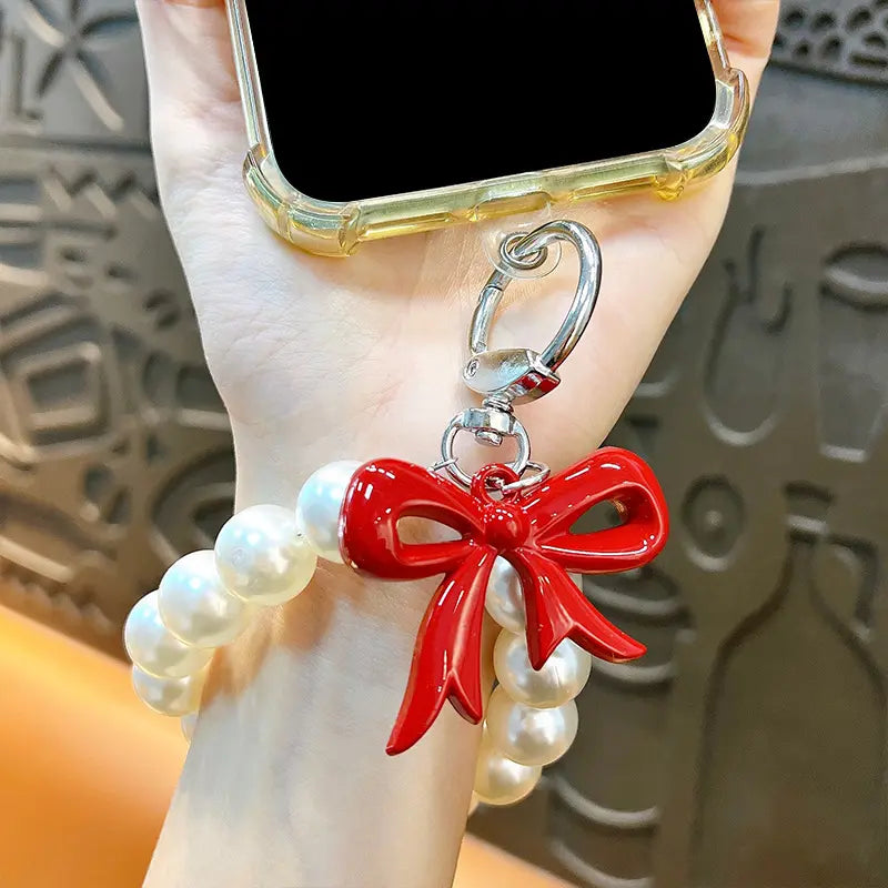 Pearl Bow Beaded Phone Chain Keychain Pendant