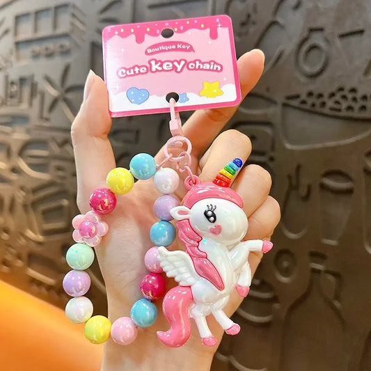 Soft Rubber Unicorn Beaded Keychain Pendant