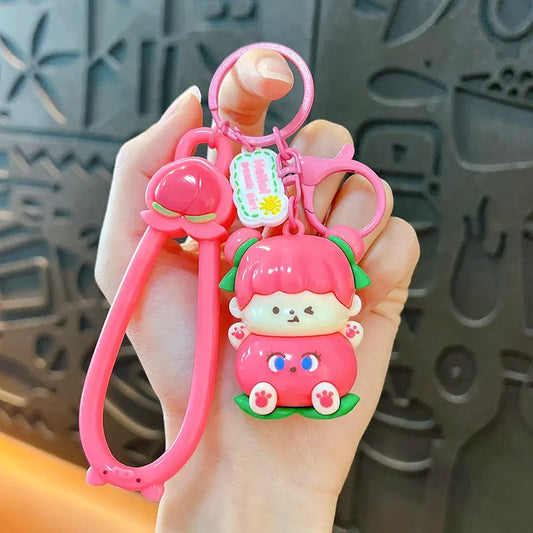 Cute Peach Fruit Girl Keychain Pendant