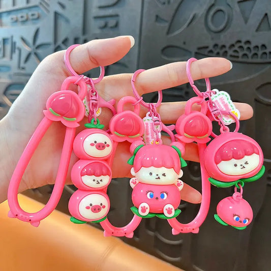 Cute Peach Fruit Girl Keychain Pendant