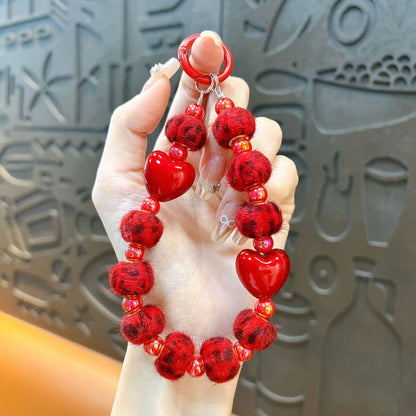 Red Bow Beaded Phone Chain Keychain Pendant
