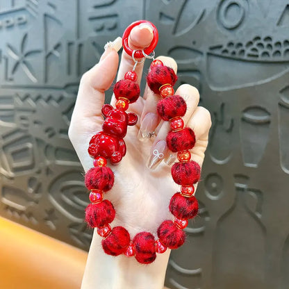Red Bow Beaded Phone Chain Keychain Pendant