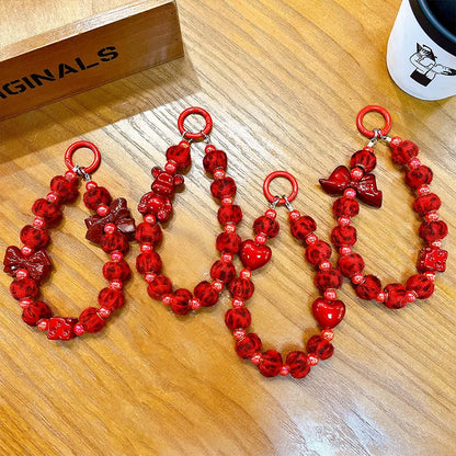 Red Bow Beaded Phone Chain Keychain Pendant