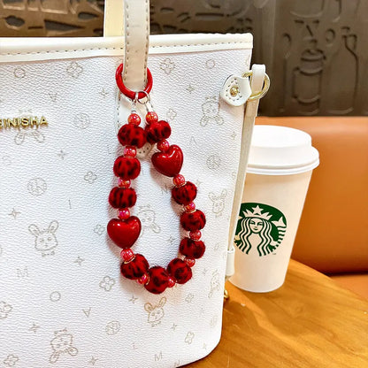 Red Bow Beaded Phone Chain Keychain Pendant